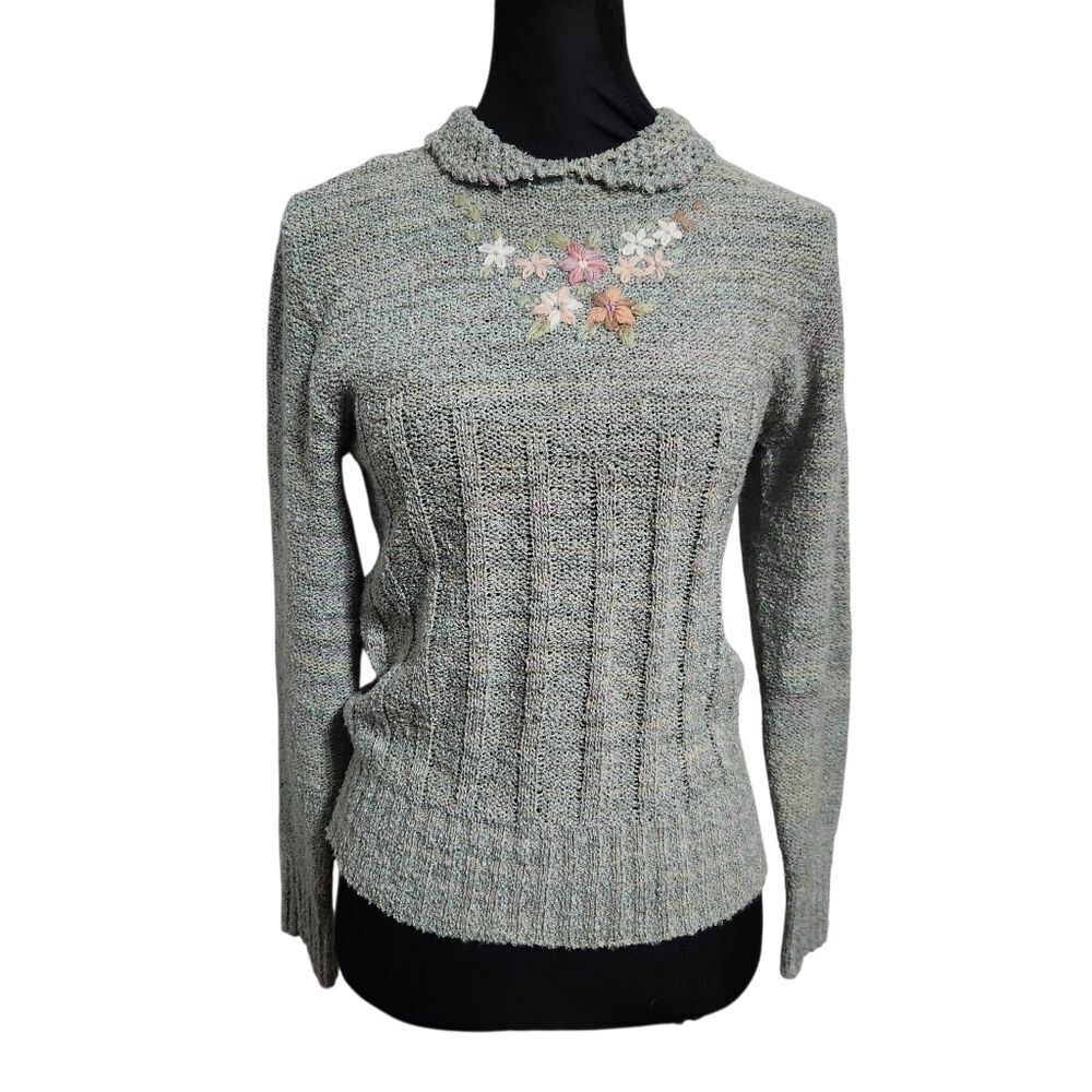 Vintage 20ans Mariea Kim Textured Sweater Large Gray Collar Cottagecore